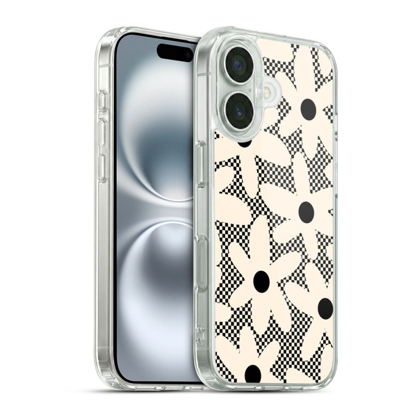 Kierkegaard Design Studio Retro Abstract Patterns Daisy Black Cream Dots Check Soft Gel Case for Apple iPhone 16 & MagSafe