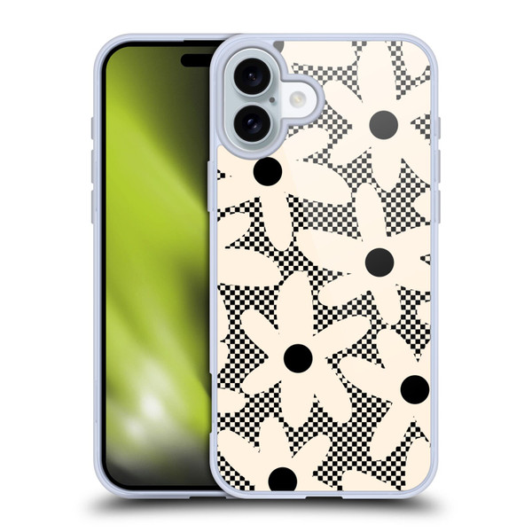 Kierkegaard Design Studio Retro Abstract Patterns Daisy Black Cream Dots Check Soft Gel Case for Apple iPhone 16 Plus