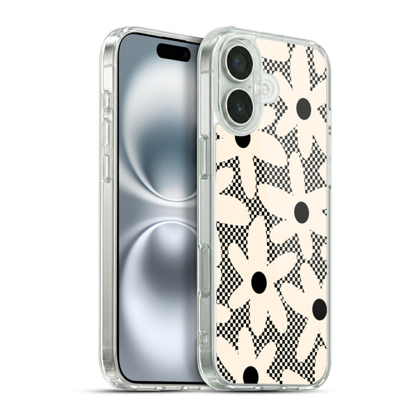 Kierkegaard Design Studio Retro Abstract Patterns Daisy Black Cream Dots Check Soft Gel Case for Apple iPhone 16 Plus & MagSafe