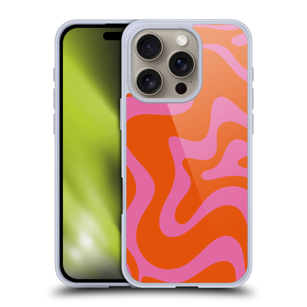 Kierkegaard Design Studio Retro Abstract Patterns Hot Pink Orange Swirl Soft Gel Case for Apple iPhone 16 Pro