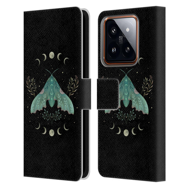 Episodic Drawing Illustration Animals Moon & Moth Leather Book Wallet Case Cover For Xiaomi 14