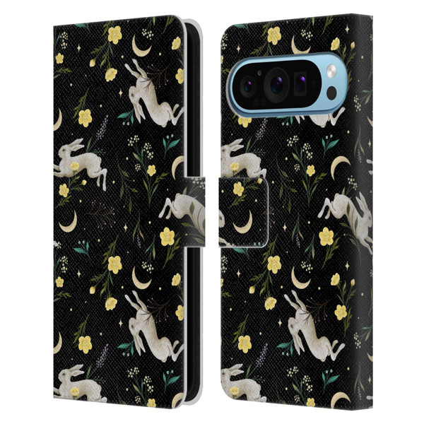 Episodic Drawing Pattern Bunny Night Leather Book Wallet Case Cover For Google Pixel 9 / Pixel 9 Pro