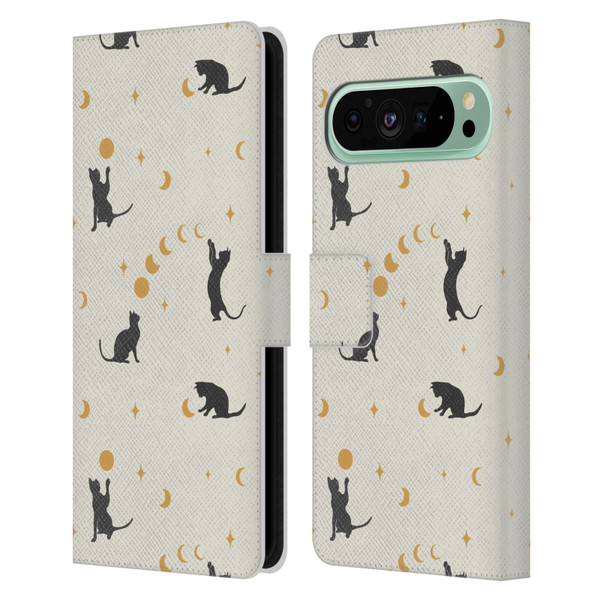 Episodic Drawing Pattern Cat And Moon Leather Book Wallet Case Cover For Google Pixel 9 Pro XL