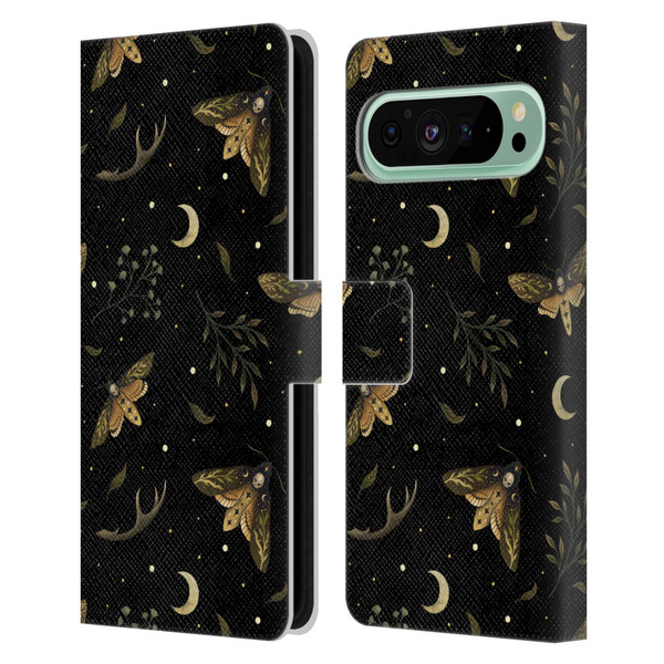 Episodic Drawing Pattern Death Head Moth Leather Book Wallet Case Cover For Google Pixel 9 Pro XL