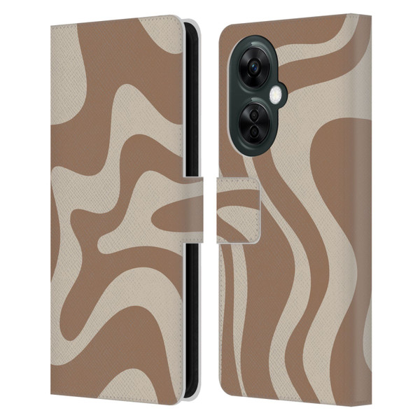 Kierkegaard Design Studio Retro Abstract Patterns Milk Brown Beige Swirl Leather Book Wallet Case Cover For OnePlus Nord CE 3 Lite 5G