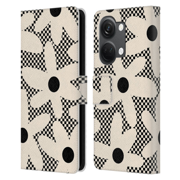 Kierkegaard Design Studio Retro Abstract Patterns Daisy Black Cream Dots Check Leather Book Wallet Case Cover For OnePlus Nord 3 5G