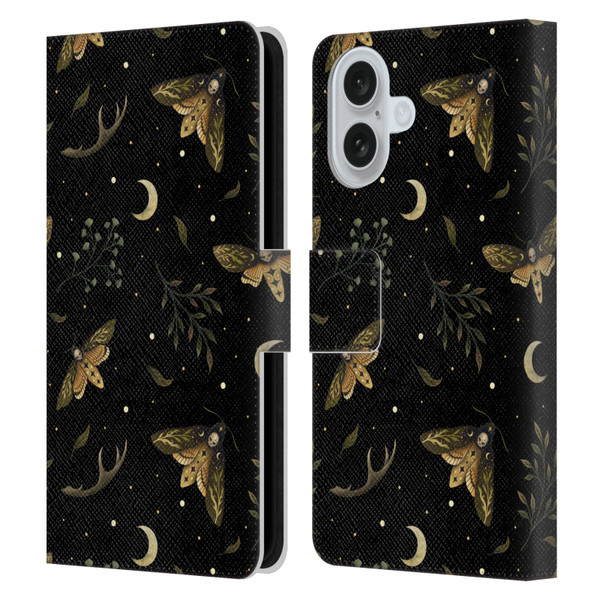 Episodic Drawing Pattern Death Head Moth Leather Book Wallet Case Cover For Apple iPhone 16