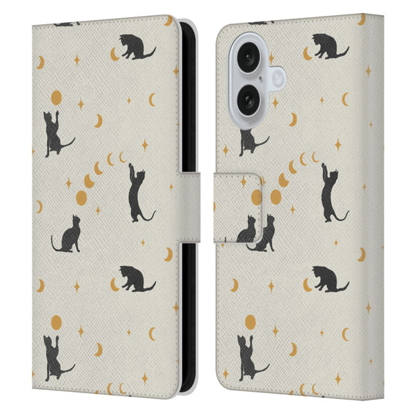 Episodic Drawing Pattern Cat And Moon Leather Book Wallet Case Cover For Apple iPhone 16