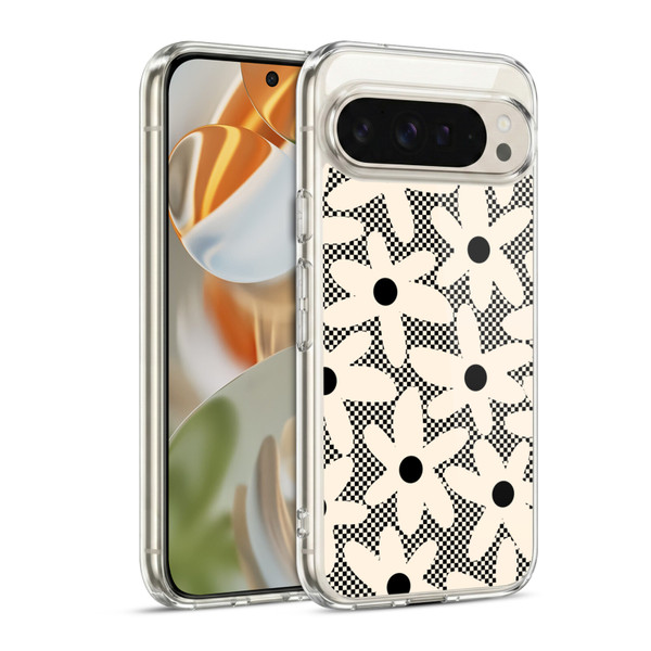 Kierkegaard Design Studio Retro Abstract Patterns Daisy Black Cream Dots Check Soft Gel Case for Google Pixel 9 / Pixel 9 Pro