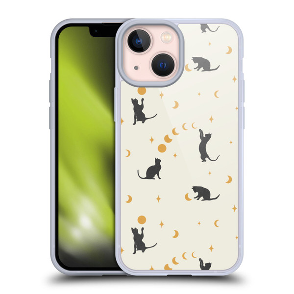 Episodic Drawing Pattern Cat And Moon Soft Gel Case for Apple iPhone 13 Mini