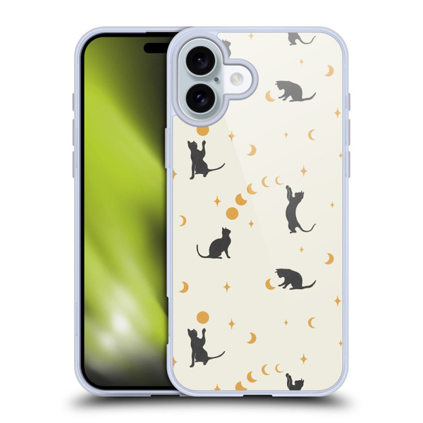 Episodic Drawing Pattern Cat And Moon Soft Gel Case for Apple iPhone 16 Plus