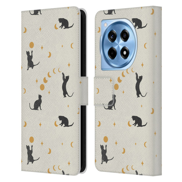 Episodic Drawing Pattern Cat And Moon Leather Book Wallet Case Cover For OnePlus 12R