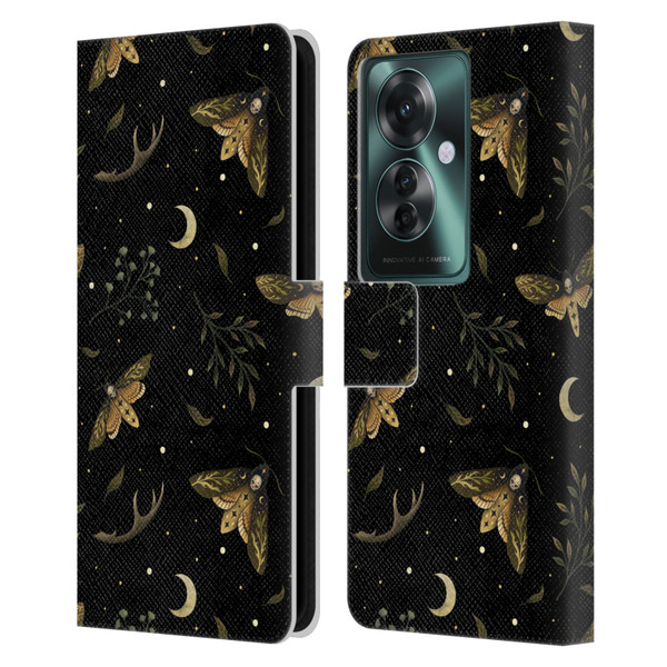 Episodic Drawing Pattern Death Head Moth Leather Book Wallet Case Cover For OPPO Reno11 F 5G / F25 Pro 5G