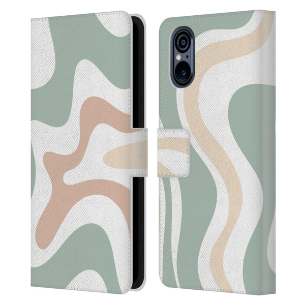 Kierkegaard Design Studio Retro Abstract Patterns Celadon Sage Swirl Leather Book Wallet Case Cover For Sony Xperia 5 V 5G