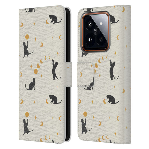Episodic Drawing Pattern Cat And Moon Leather Book Wallet Case Cover For Xiaomi 14