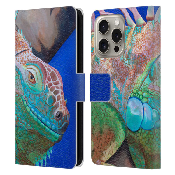 Jody Wright Animals Iguana Attitude Leather Book Wallet Case Cover For Apple iPhone 16 Pro