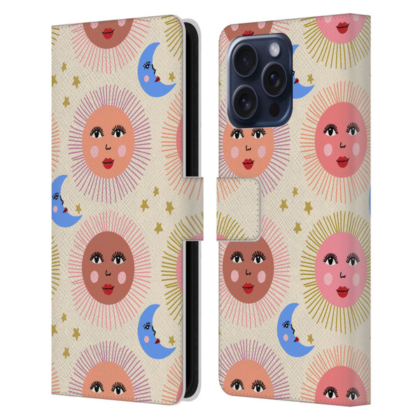 Gabriela Thomeu Art Sun Moon Star Leather Book Wallet Case Cover For Apple iPhone 16 Pro Max