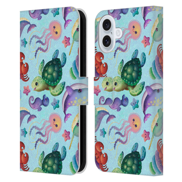 Carla Morrow Patterns Sea Life Leather Book Wallet Case Cover For Apple iPhone 16 Plus