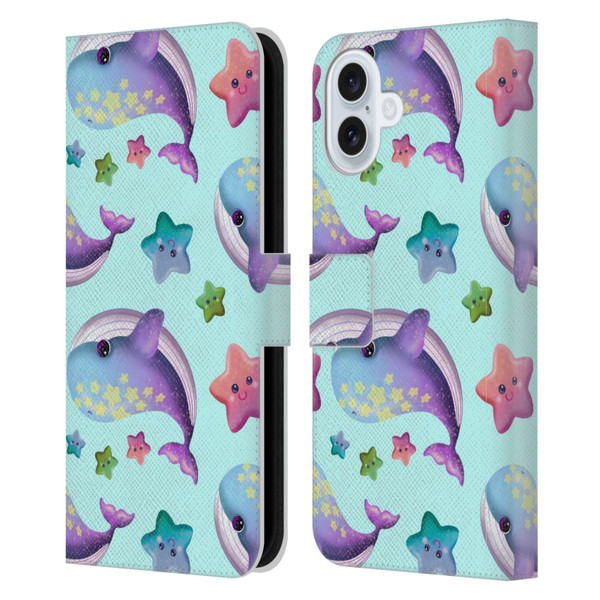 Carla Morrow Patterns Whale And Starfish Leather Book Wallet Case Cover For Apple iPhone 16 Plus