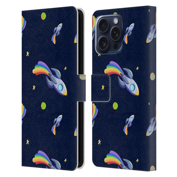 Carla Morrow Patterns Rocketship Leather Book Wallet Case Cover For Apple iPhone 16 Pro Max