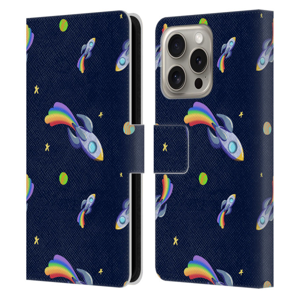 Carla Morrow Patterns Rocketship Leather Book Wallet Case Cover For Apple iPhone 16 Pro