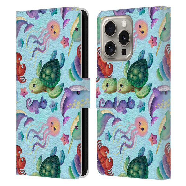 Carla Morrow Patterns Sea Life Leather Book Wallet Case Cover For Apple iPhone 16 Pro