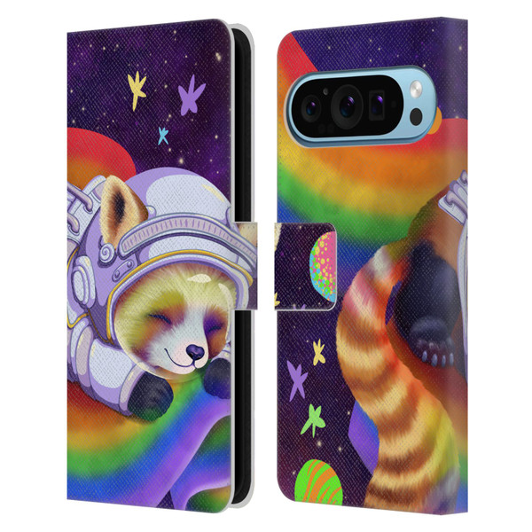 Carla Morrow Rainbow Animals Red Panda Sleeping Leather Book Wallet Case Cover For Google Pixel 9 / Pixel 9 Pro