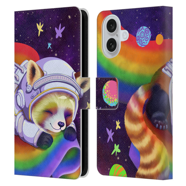 Carla Morrow Rainbow Animals Red Panda Sleeping Leather Book Wallet Case Cover For Apple iPhone 16