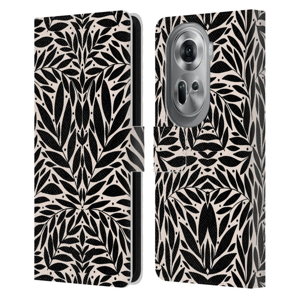 Gabriela Thomeu Floral Black And White Folk Leaves Leather Book Wallet Case Cover For OPPO Reno11 Pro