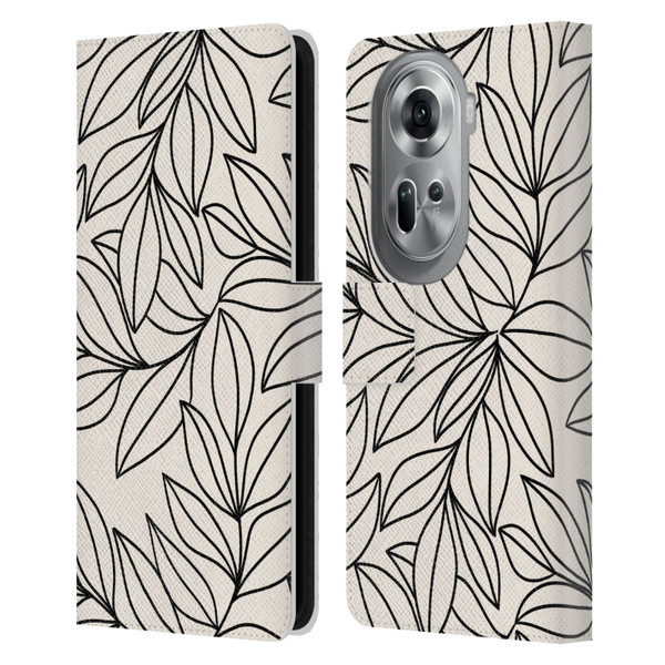Gabriela Thomeu Floral Black And White Leaves Leather Book Wallet Case Cover For OPPO Reno11 Pro