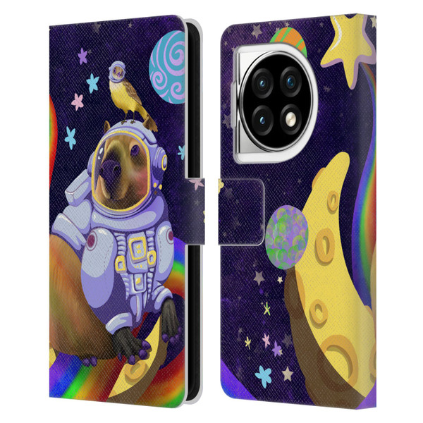 Carla Morrow Rainbow Animals Capybara Sitting On A Moon Leather Book Wallet Case Cover For OPPO OnePlus Ace 3 5G