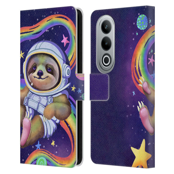 Carla Morrow Rainbow Animals Sloth Wearing A Space Suit Leather Book Wallet Case Cover For OPPO OnePlus Ace 3V 5G