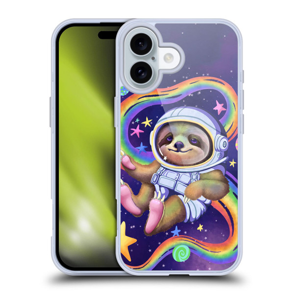 Carla Morrow Rainbow Animals Sloth Wearing A Space Suit Soft Gel Case for Apple iPhone 16