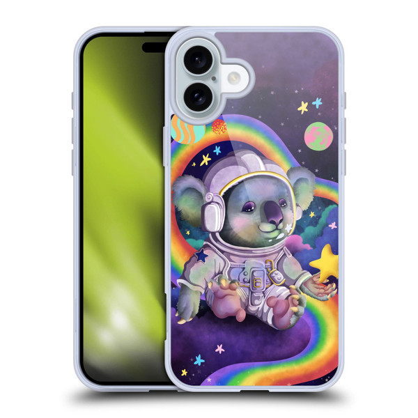 Carla Morrow Rainbow Animals Koala In Space Soft Gel Case for Apple iPhone 16 Plus