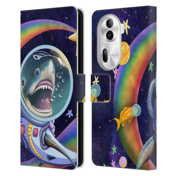 Carla Morrow Rainbow Animals Shark & Fish In Space Leather Book Wallet Case Cover For OPPO Reno11