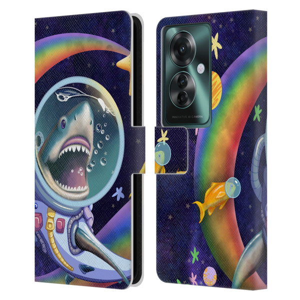 Carla Morrow Rainbow Animals Shark & Fish In Space Leather Book Wallet Case Cover For OPPO Reno11 F 5G / F25 Pro 5G