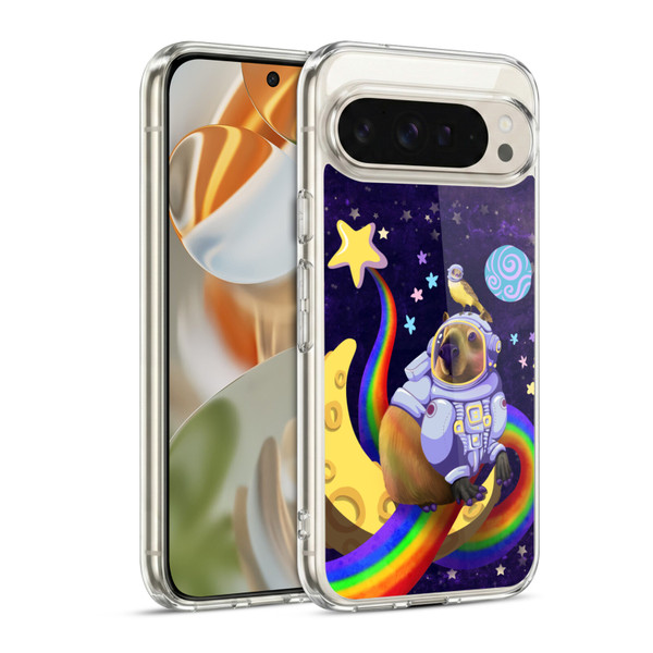 Carla Morrow Rainbow Animals Capybara Sitting On A Moon Soft Gel Case for Google Pixel 9 / Pixel 9 Pro