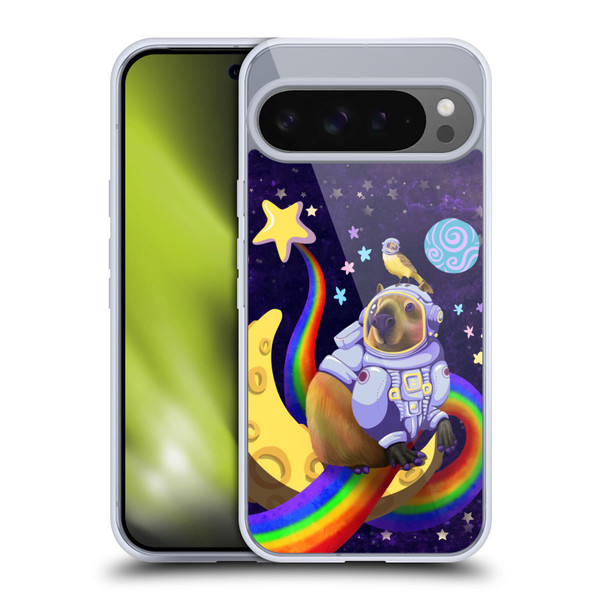 Carla Morrow Rainbow Animals Capybara Sitting On A Moon Soft Gel Case for Google Pixel 9 Pro XL