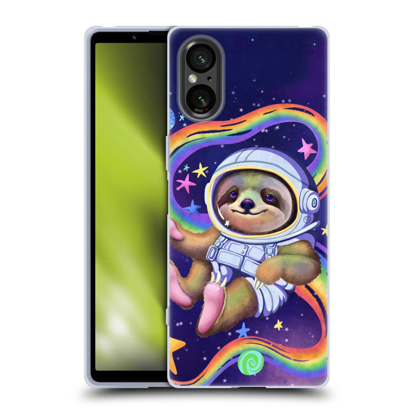 Carla Morrow Rainbow Animals Sloth Wearing A Space Suit Soft Gel Case for Sony Xperia 5 V 5G