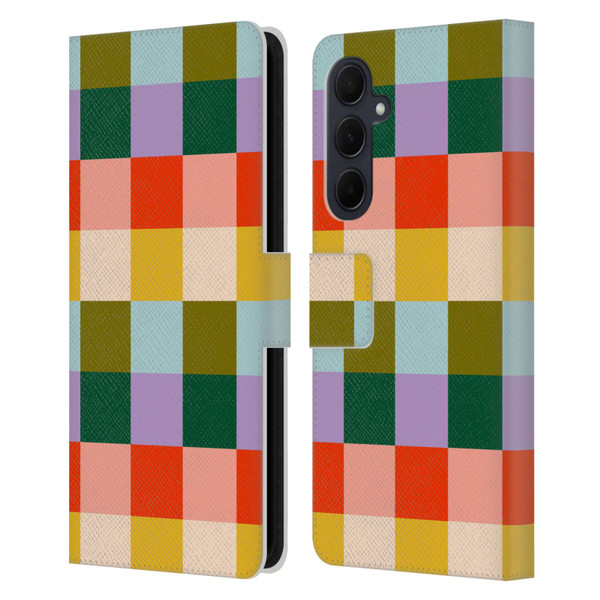 Gabriela Thomeu Retro Checkered Rainbow Vibe Leather Book Wallet Case Cover For Samsung Galaxy A35 5G