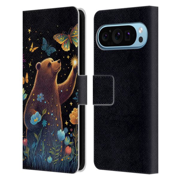 JK Stewart Art Bear Reaching Up Leather Book Wallet Case Cover For Google Pixel 9 / Pixel 9 Pro