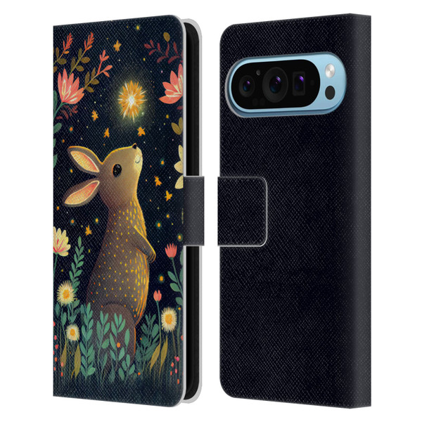 JK Stewart Art Rabbit Catching Falling Star Leather Book Wallet Case Cover For Google Pixel 9 / Pixel 9 Pro