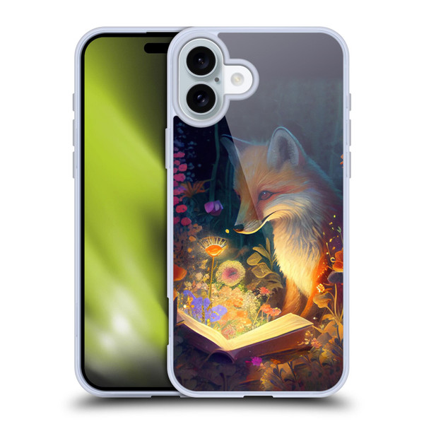 JK Stewart Art Fox Reading Soft Gel Case for Apple iPhone 16 Plus