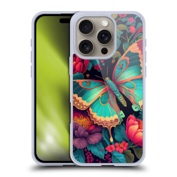 JK Stewart Art Butterfly And Flowers Soft Gel Case for Apple iPhone 16 Pro