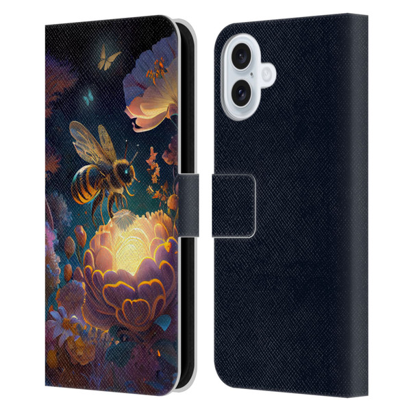JK Stewart Art Bee Leather Book Wallet Case Cover For Apple iPhone 16 Plus