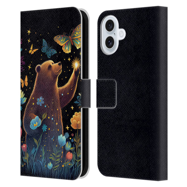 JK Stewart Art Bear Reaching Up Leather Book Wallet Case Cover For Apple iPhone 16 Plus