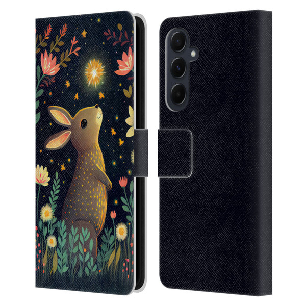 JK Stewart Art Rabbit Catching Falling Star Leather Book Wallet Case Cover For Samsung Galaxy A55 5G