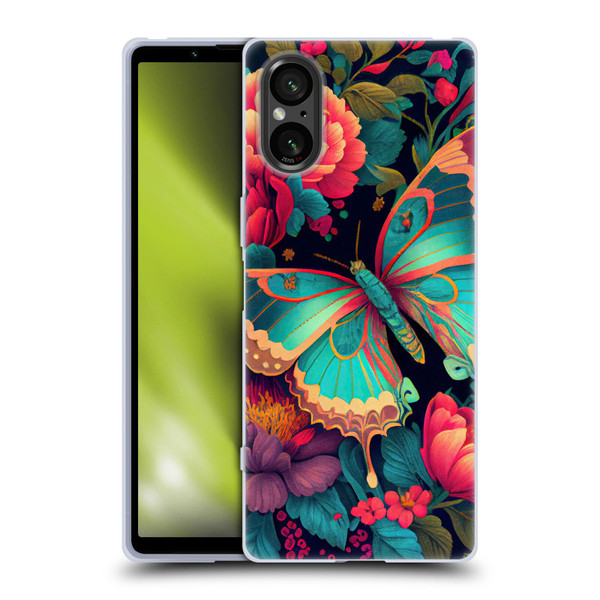 JK Stewart Art Butterfly And Flowers Soft Gel Case for Sony Xperia 5 V 5G