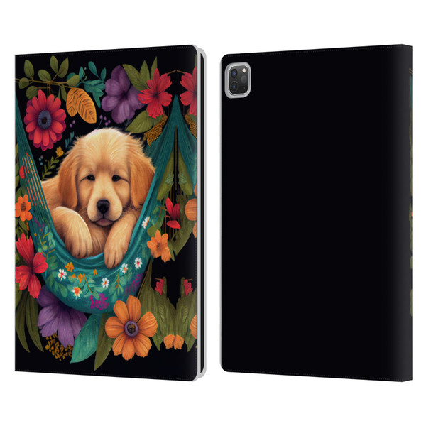 JK Stewart Graphics Golden Retriever In Hammock Leather Book Wallet Case Cover For Apple iPad Pro 13 M4 2024