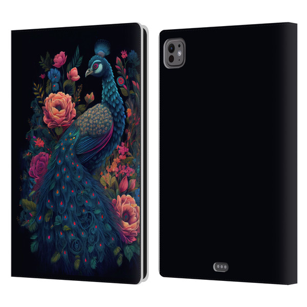 JK Stewart Graphics Peacock In Night Garden Leather Book Wallet Case Cover For Apple iPad Pro 11 M4 2024